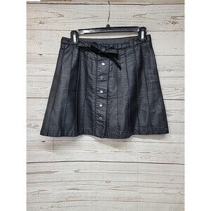 Free People Women's Faux Leather Snap Button Mini Solid Skirt Black Size 4 Pleat